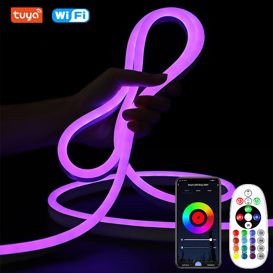 Outdoor Lighting Uk - Tuya WiFi/Bluetooth/Remote 220V Neon LED Strip