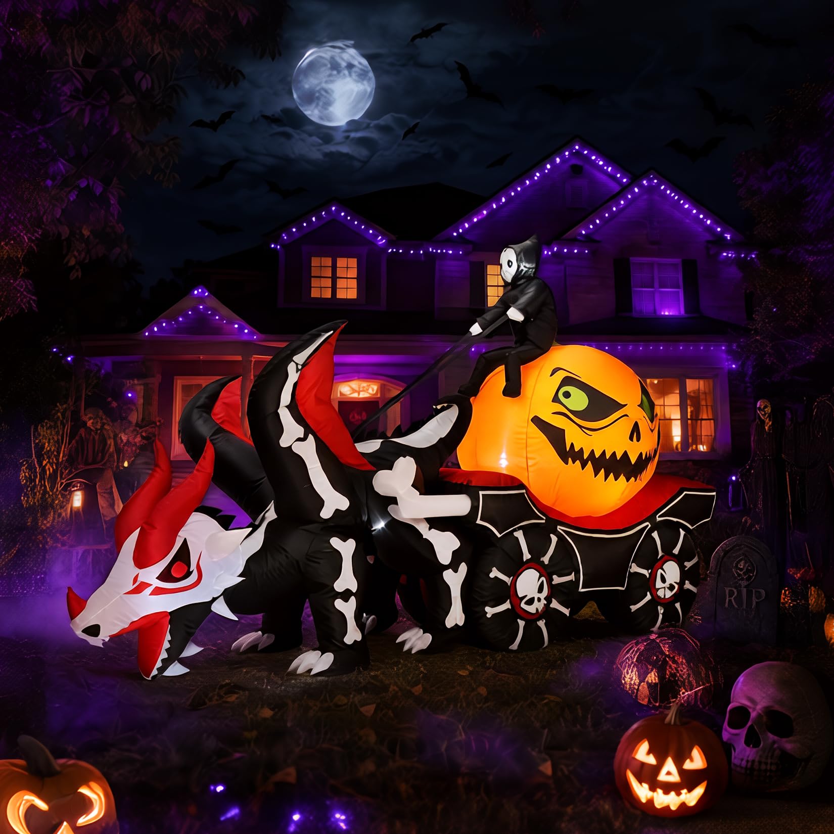 Outdoor Lighting Effects - 8.9FT Lighted Inflatable Halloween Decoration Pumpkin